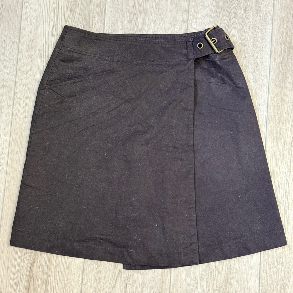 Y2K Brown A-Line Skirt with Side Buckle Sz. S Cotton Stretchy